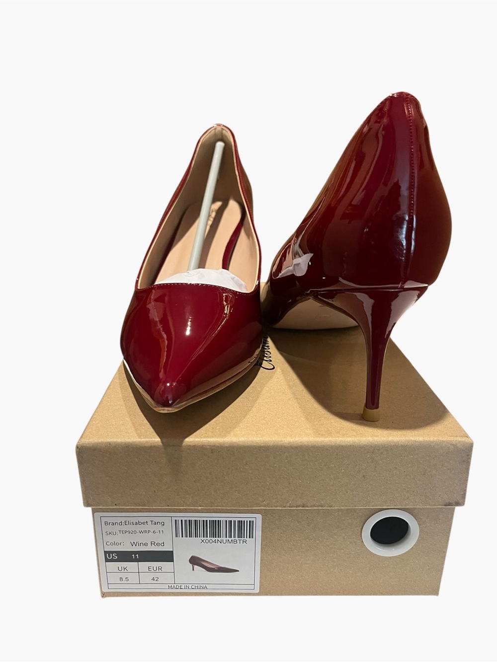 Elisabet Tang Wine Red Patent Pointed Toe Stiletto Pumps Size 11 New Box